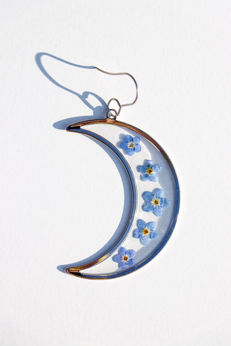 Silver Forget Me Not Moon Earrings