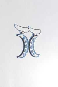 Silver Forget Me Not Moon Earrings