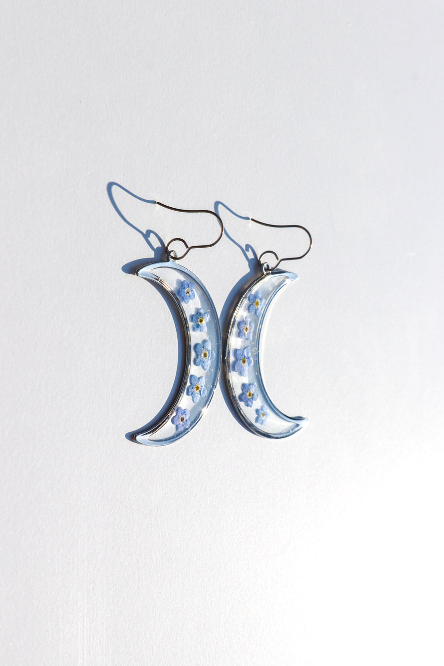 Silver Forget Me Not Moon Earrings