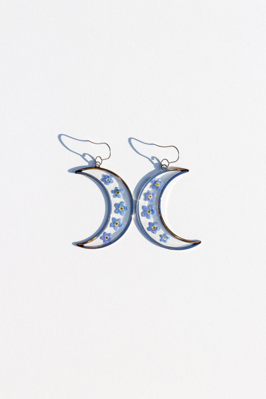 Silver Forget Me Not Moon Earrings