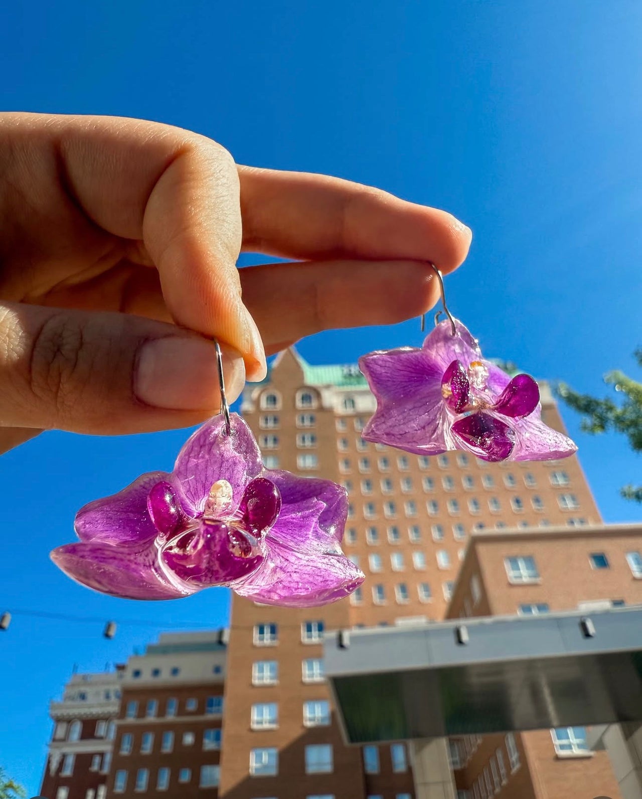 Small Purple Orchid Earrings